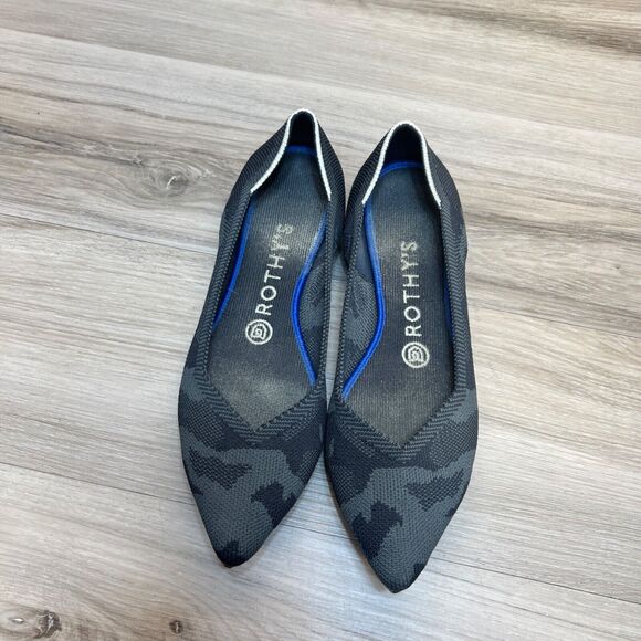 Rothy's The Point Flats 7.5 Gray Black Camo Slip On Knit Washable Ballet - Picture 6 of 10